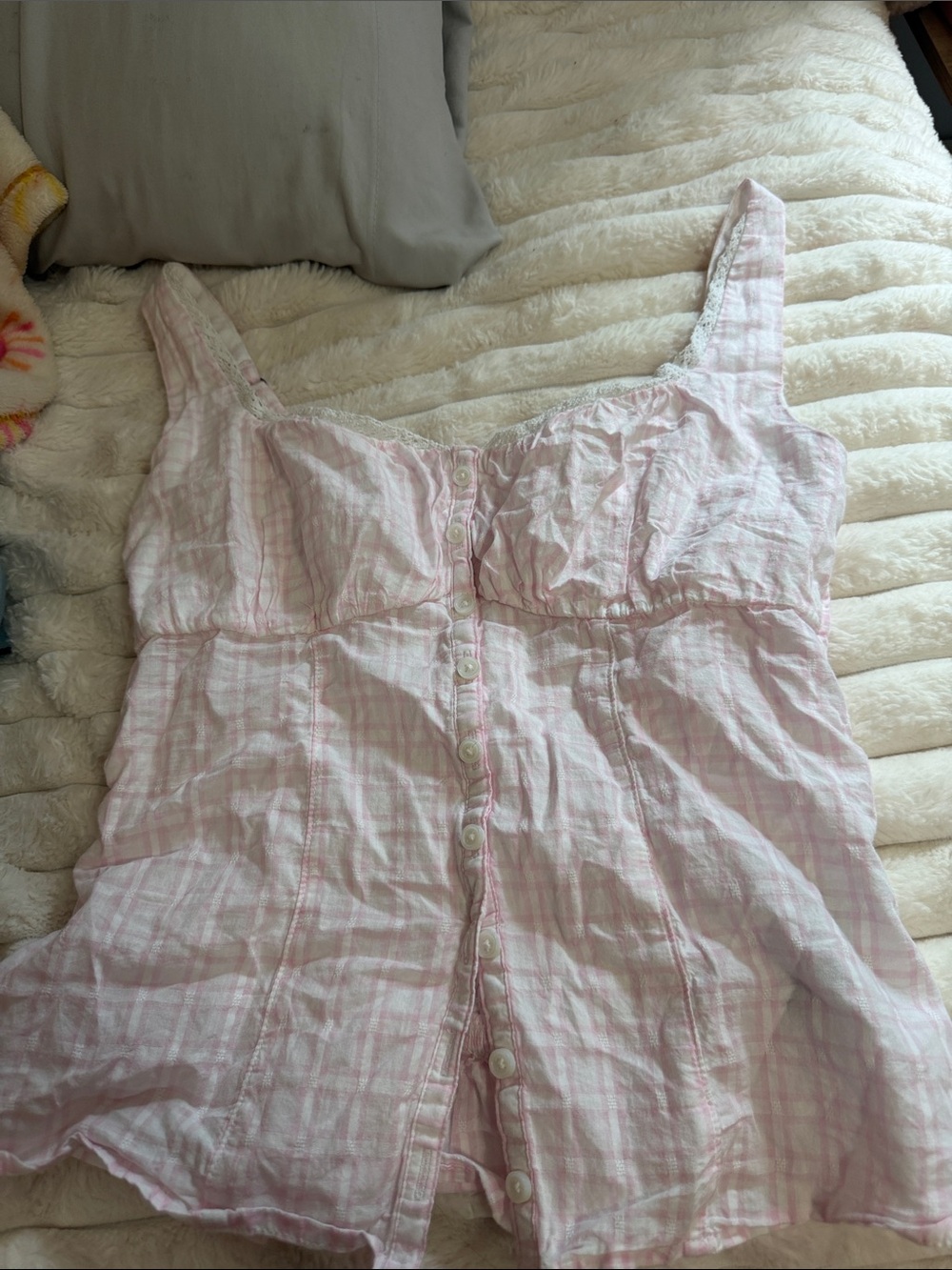 Hollister Light Pink Plaid Button-Front Camisole Top